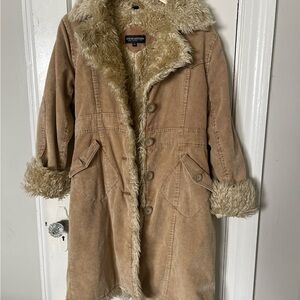 Steve Madden Tan Faux Fur Trim Coat